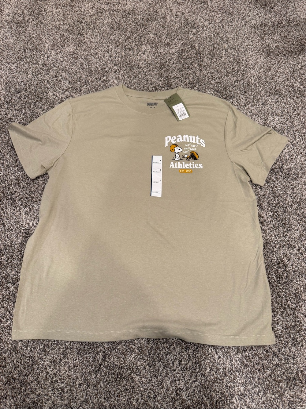 Peanuts Khaki Athletics Graphic Tee Large
